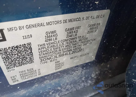 2020 Chevrolet Trax Fwd Lt from USA, damaged, VIN 3GNCJLSB4LL201201